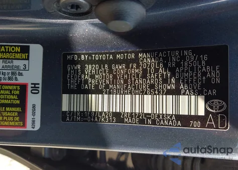 2017 Toyota Corolla Xse from USA, damaged, VIN 2T1BURHE0HC765437
